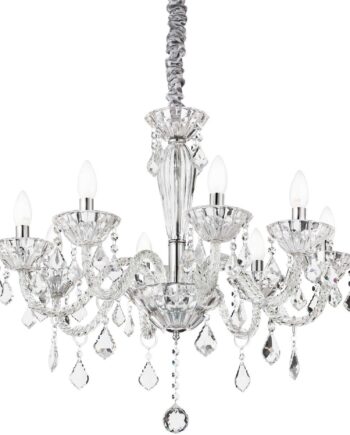 Pendel Lampe Ideal Lux Tiepolo ø70 Cm Justerbar 80-140 Cm Håndblæst Glas Krystalvedhæng Kromdetaljer