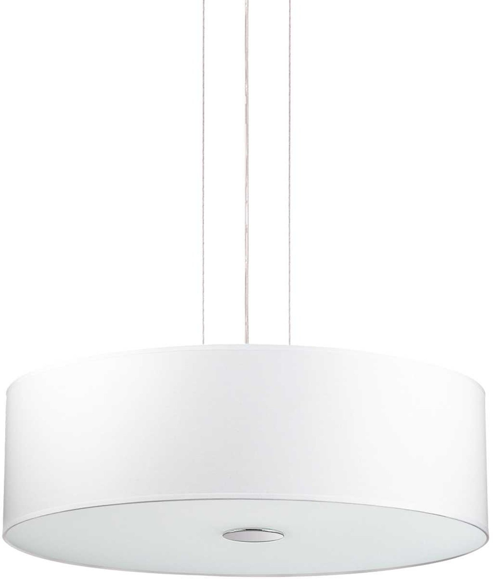 Pendel Lampe Ideal Lux Woody ø50 H21-230cm Glas Stof Hvid Krom 4xe27