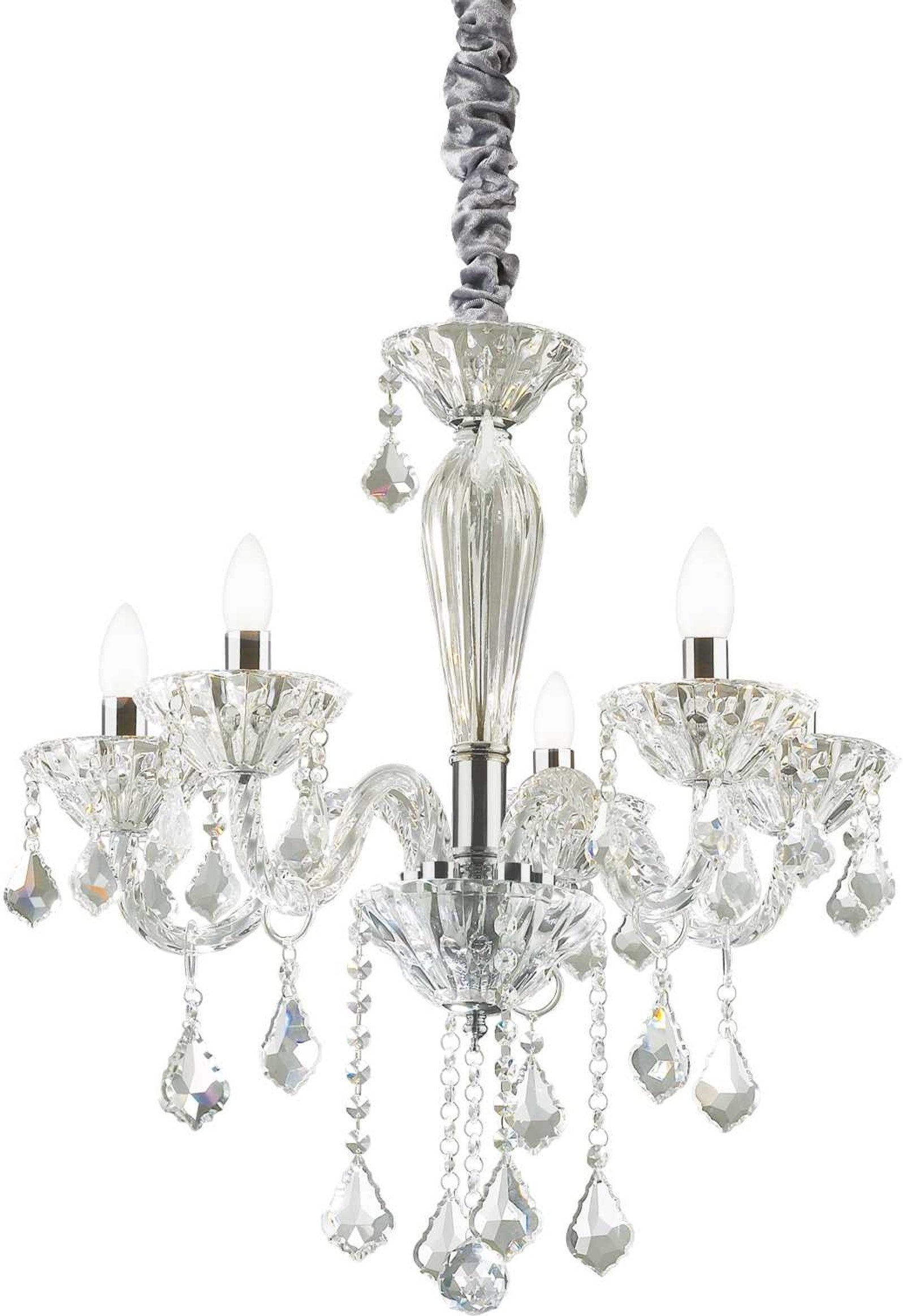 Pendelampe Ideal Lux Tiepolo ø56 Cm Justerbar Højde 75-135 Cm Glas Krom Med Krystalvedhæng