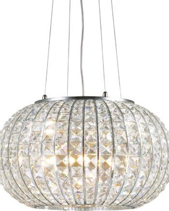 Pendellampe Ideal Lux Calypso ø42   H32-100 Cm Krom Med Dekorative Krystalelementer 5xe27 60w Indendørs