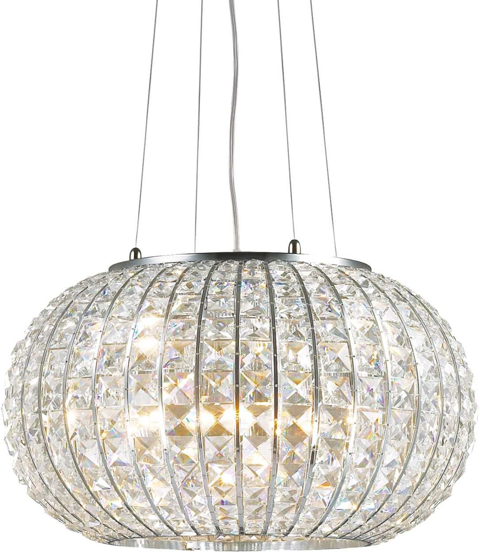 Pendellampe Ideal Lux Calypso ø42   H32-100 Cm Krom Med Dekorative Krystalelementer 5xe27 60w Indendørs