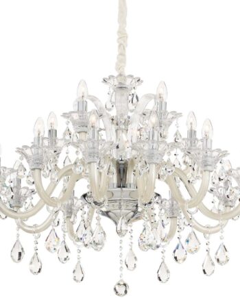 Pendellampe Ideal Lux Colossal ø95 Cm Elfenben-krom Med Glitrende Glasdråber Og Justerbar Højde