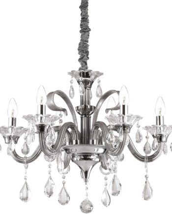 Pendellampe Ideal Lux Colossal ø660ã H800-1600 Mm Grå Krom Med Blæst Glas Og Krystaller