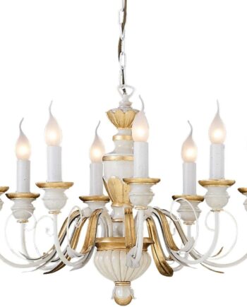 Pendellampe Ideal Lux Firenze Loftlampe Hvid Med Bladguld ø64xh45-105 Cm 8xe14