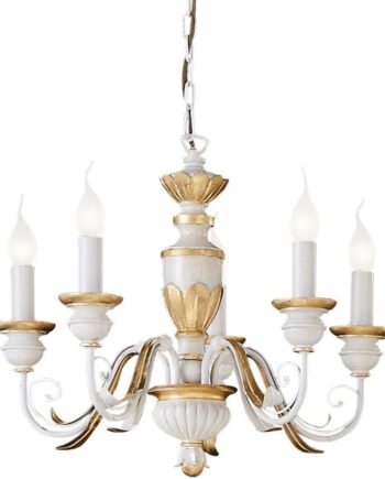 Pendellampe Ideal Lux Firenze ø550 Justerbar Hvid Bladguld Antik Effekt