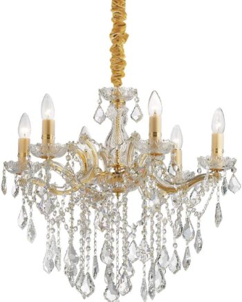 Pendellampe Ideal Lux Florian ø60 Cm Glas Guld Messing Med Kromdetaljer