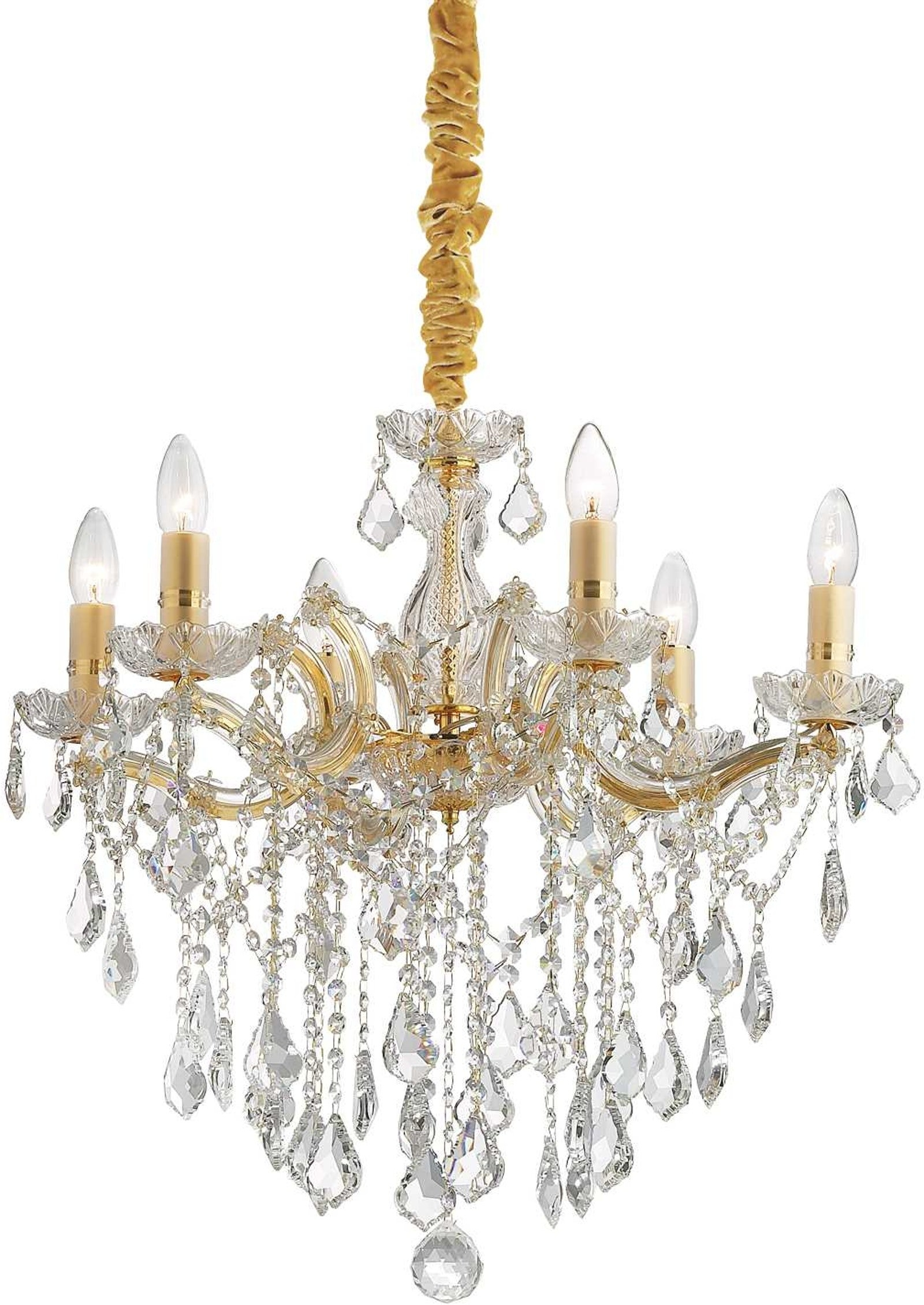 Pendellampe Ideal Lux Florian ø60 Cm Glas Guld Messing Med Kromdetaljer
