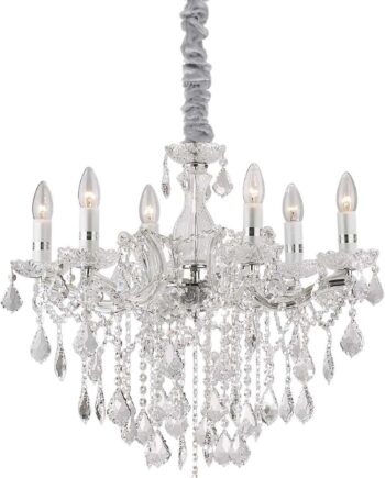 Pendellampe Ideal Lux Florian ø600 Mm Krom Krystalglas Justerbar Højde 770-1200 Mm 6x E14