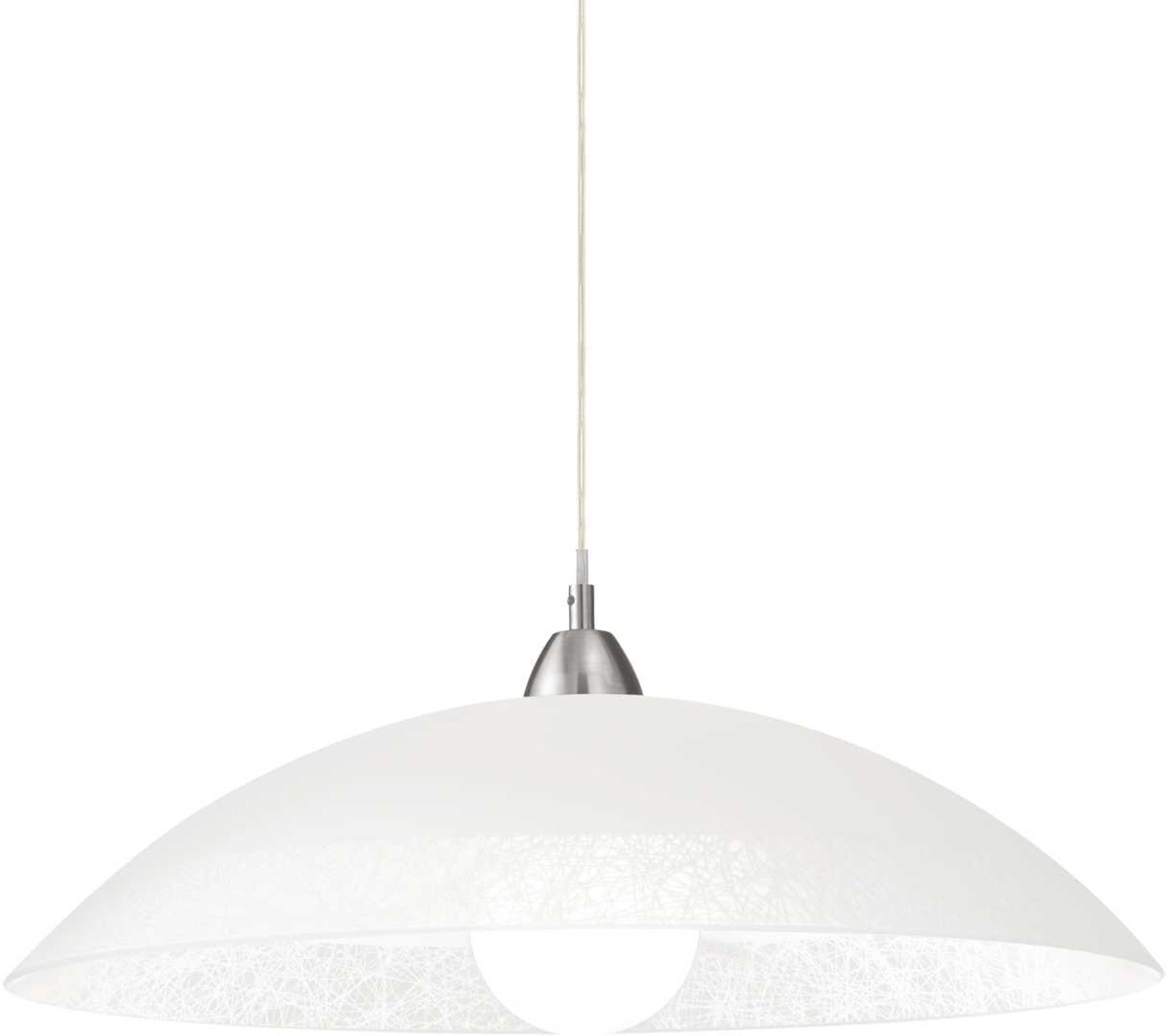 Pendellampe Ideal Lux Lana ø50 Cm Justerbar 22-231 Cm Hvid Nikkel Transparent Glas Med Silketryk Loftslampe