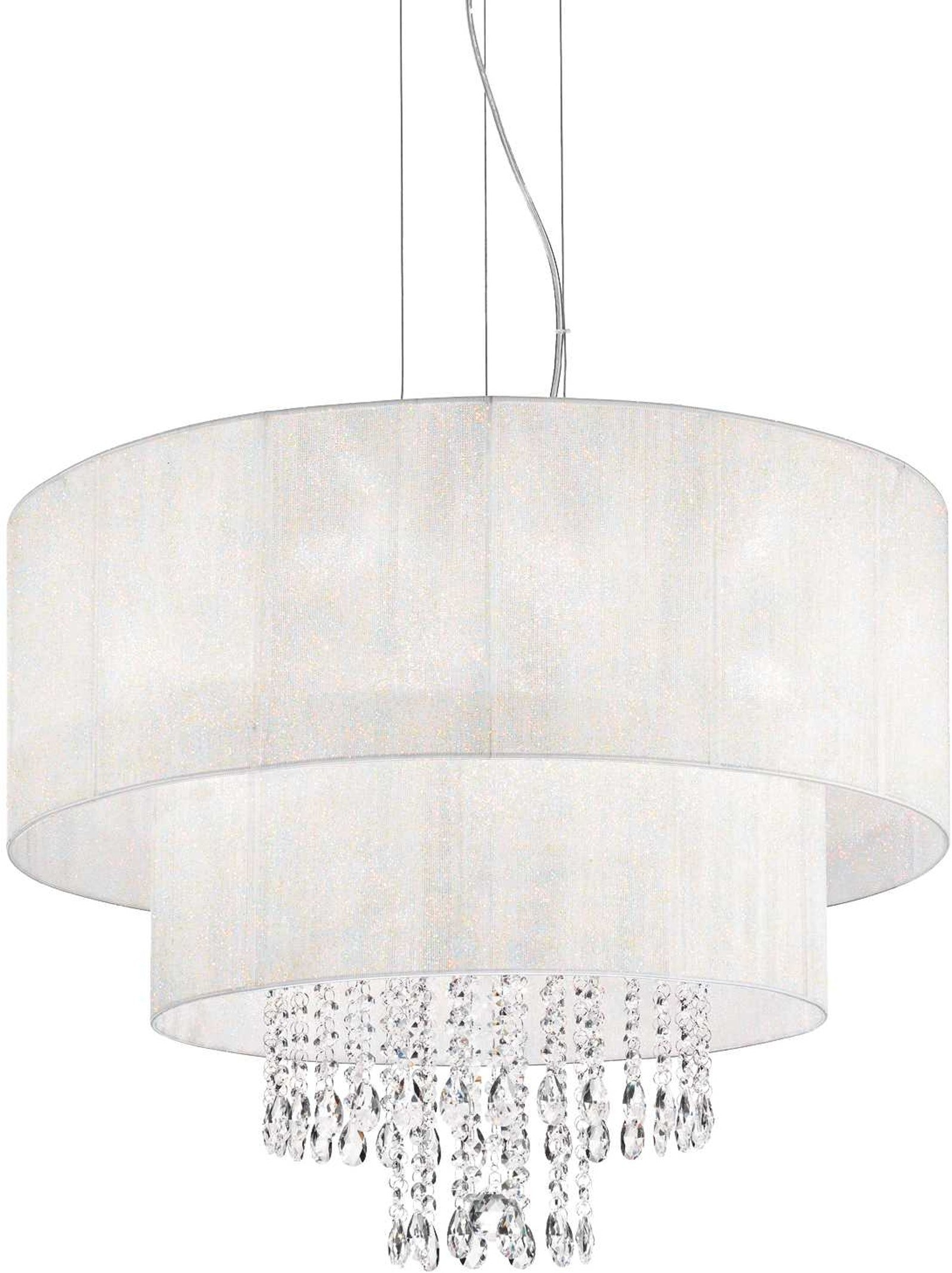 Pendellampe Ideal Lux Opera ø71 Cm H68-120 Cm Krom Hvid Med Krystalvedhæng     E27