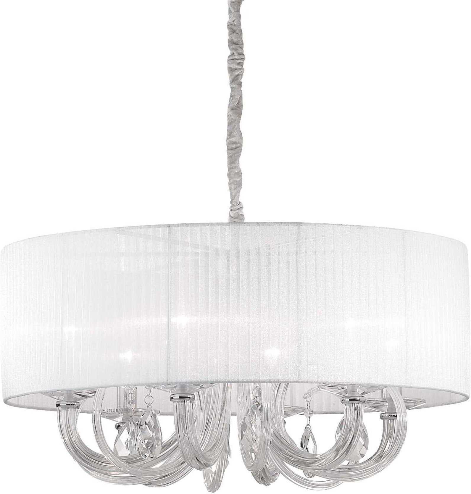Pendellampe Ideal Lux Swan Hvid Krom   Plisseret Organza Og Krystal  Krom Glasramme ø69 Cm Justerbar