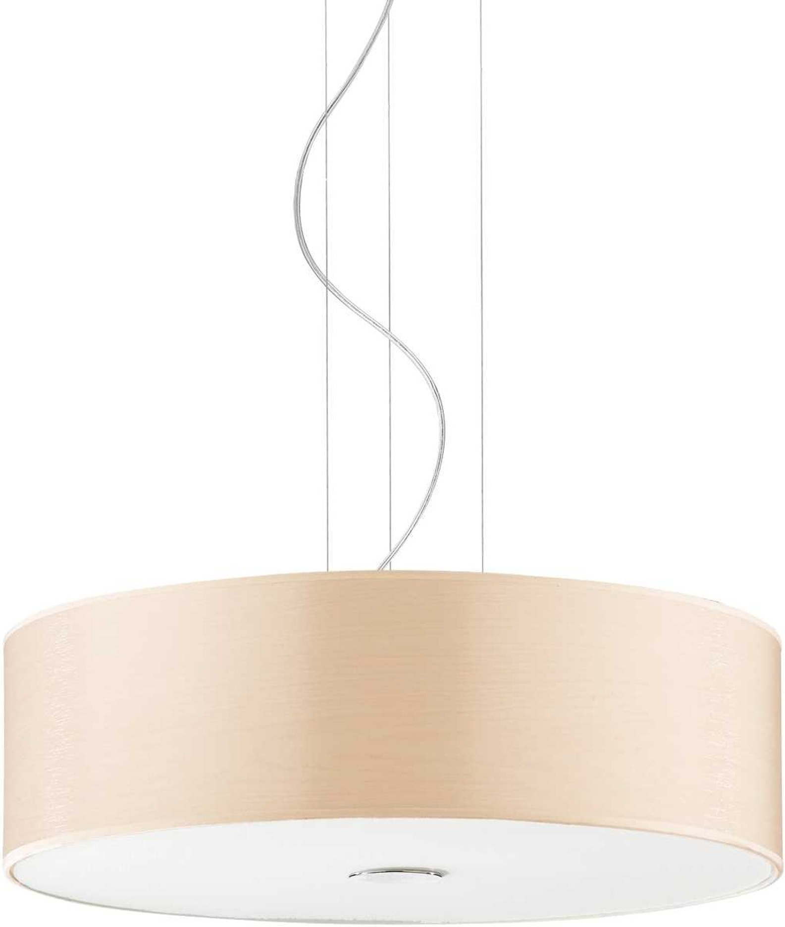 Pendellampe Ideal Lux Woody ø50 Cm Justérbar Højde 21 230 Cm Natur Krom E27  -pære Glas Og Stofskærm Ip20