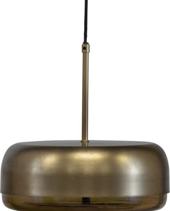 Pendellampe Woood Exclusive Safa   Antik Messing Sort Med Brun Glas  ø33xh34 Cm