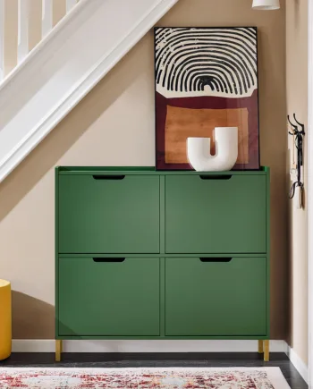 Pladsbesparende Skoskab   Minimalistisk Design  Trendy Grøn  L100xb19xh90cm