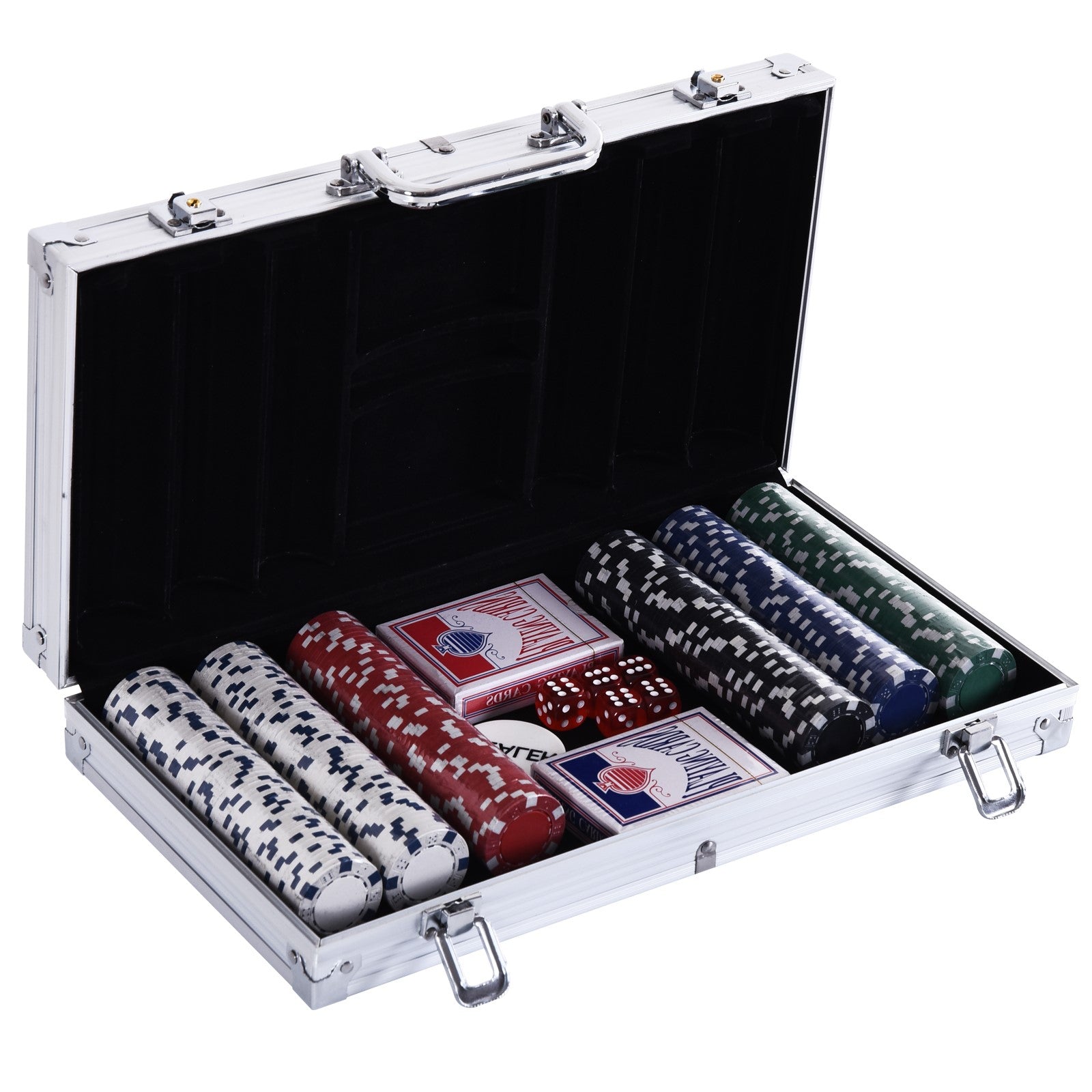 Pokerkasse Låsbart Pokersæt Med Etui 300 Chips   Terninger   Kortspil Tilbehør  Pokerchips Komplet Sæt Pokerspil Kortspil Aluminium Etui Til Texas Hold Em  Blackjack