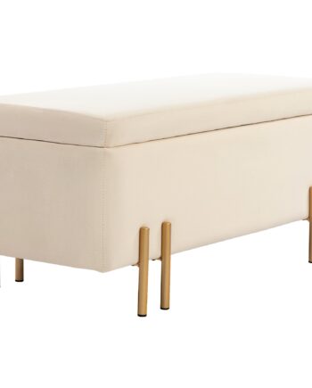 Polstret Bænk Med Opbevaring  Kommodebænk  Skum  Metal  Gummitræ  100   40   42 Cm  Beige