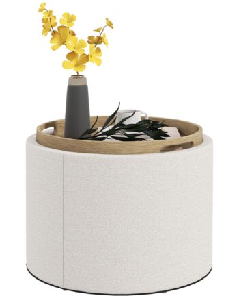 Polstret Skammel  Hør  Skjult Opbevaring  Vendbart Låg  56 Cm   56 Cm   42 Cm  Creme   Natur