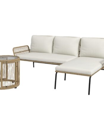 Polyrattan Havemøbelsæt    Dele  Med Liggestol  To-personers Sofa  Aftageligt Sofabord  Hynder   Naturhvid Og Cremehvid