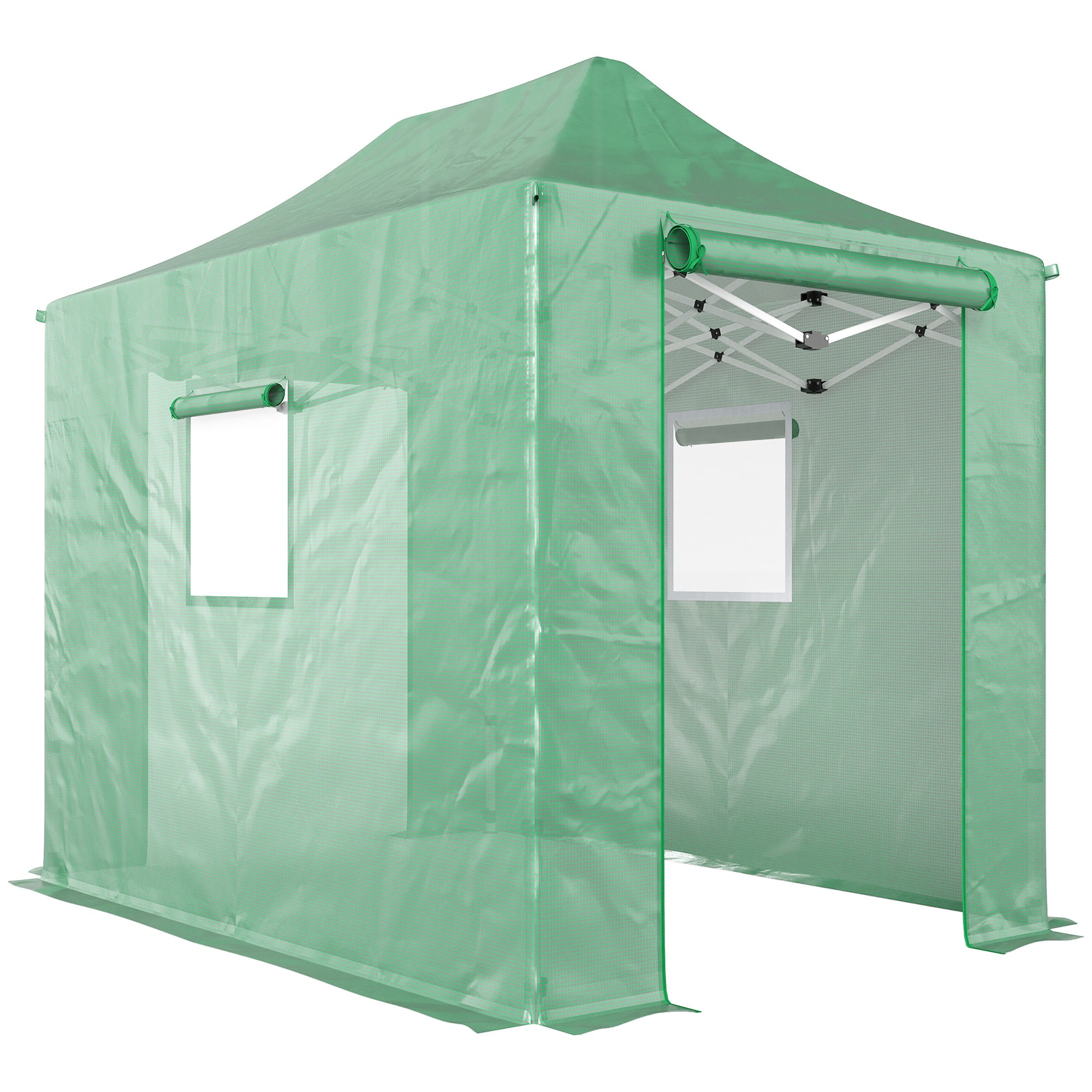 Pop-up Drivhus Ca 200x300x270 Cm Foldbart Foliedrivhus Med Skråtag Lynlåsdøre Og Vinduer
