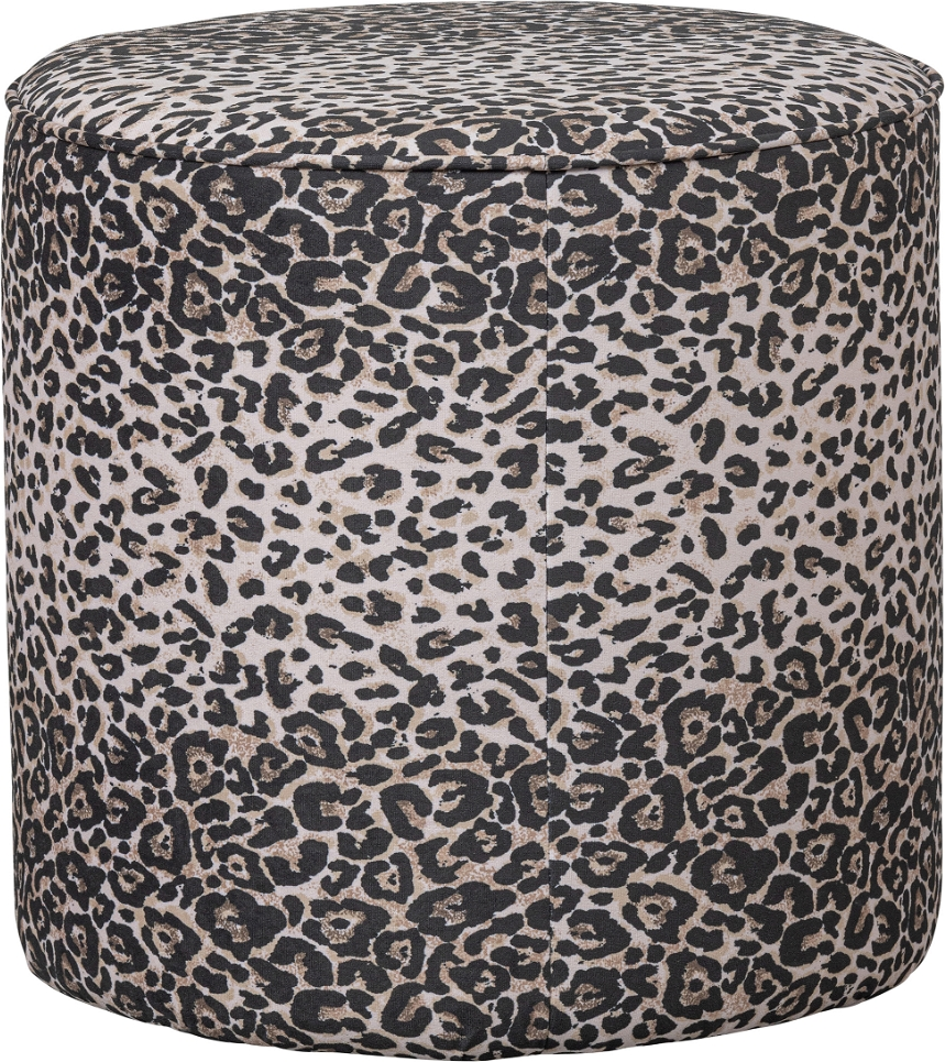 Puf Skammel Woood Megan   Panterprint Sort Beige   Trykt Fløjl ø46 Cm