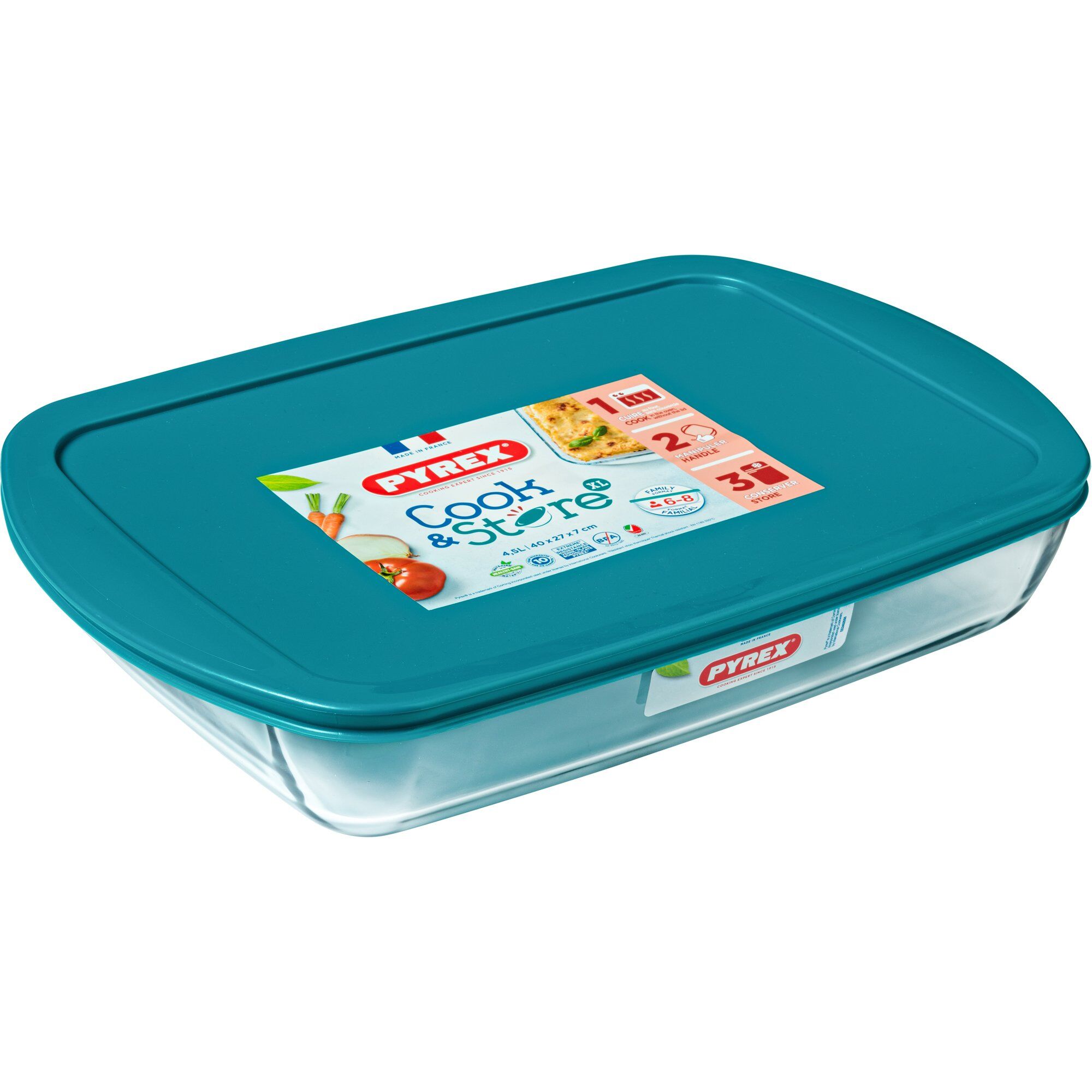 Pyrex Cook   Store Madkasse Glasform Med Låg      Liter
