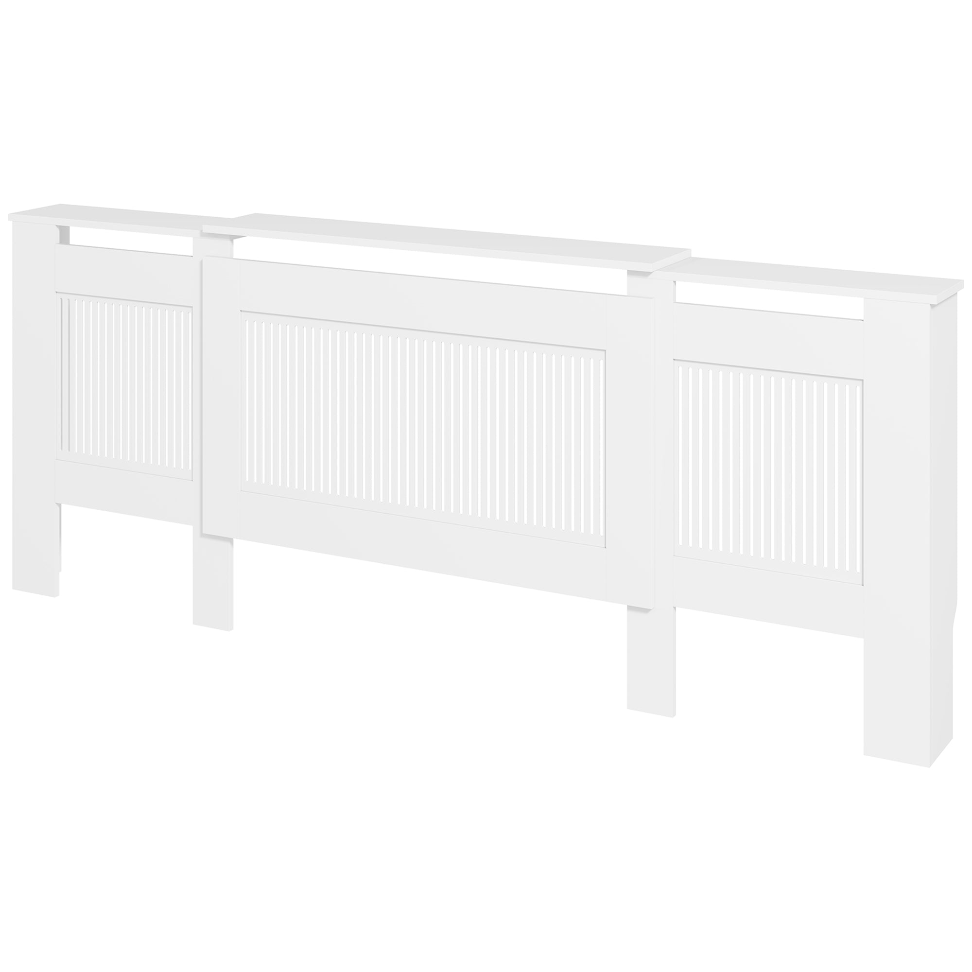 Radiatordæksel Lameldesign Justerbar Længde 125-201cm Mdf Hvid