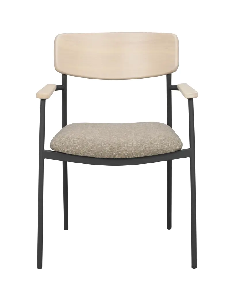 Rowico Maymont Spisebordsstol     Armlæn  Stabelbar Mørk Beige Stof Hvidpigmentere Eg Sort Metal