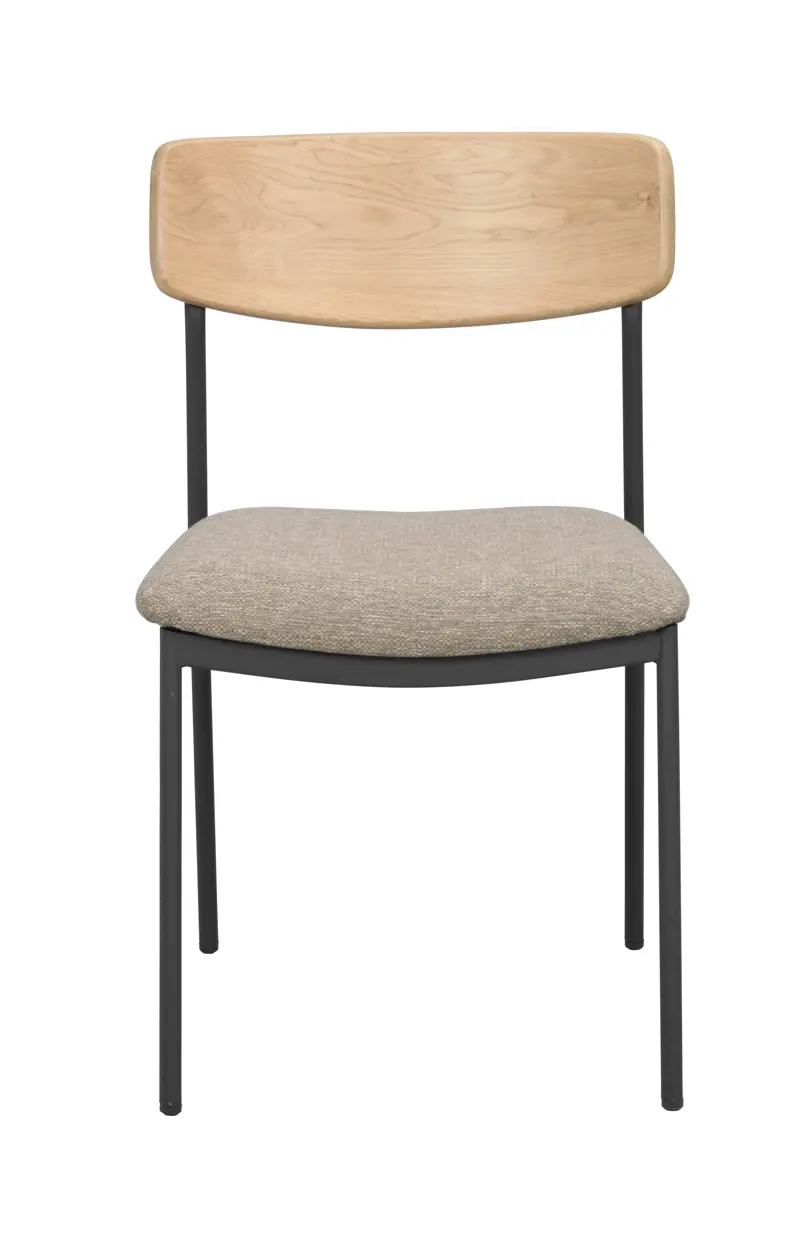Rowico Maymont Spisebordsstol  Stabelbar Mørk Beige Stof  Natur Eg Og Sort Metal