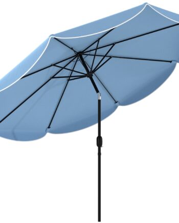 Rund Parasol  Balkonparasol  Strandparasol Med   Vippepositioner  Håndsving    Ribber  ø265   235h Cm  Himmelblå
