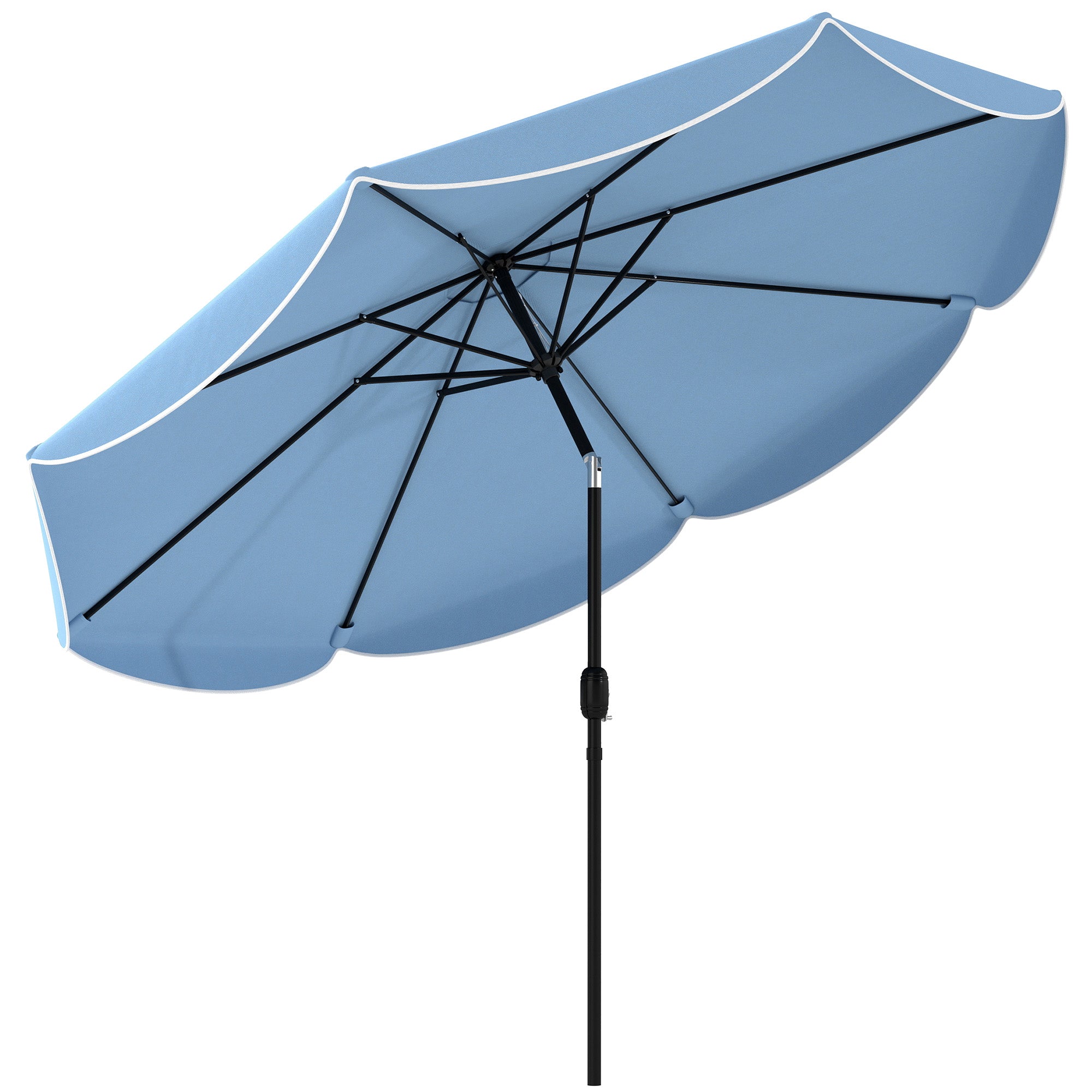 Rund Parasol  Balkonparasol  Strandparasol Med   Vippepositioner  Håndsving    Ribber  ø265   235h Cm  Himmelblå