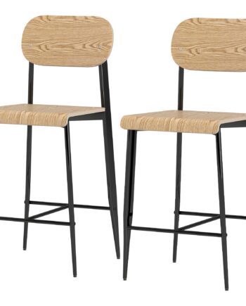 Sæt Med   Barstole  Barstole Med Ryglæn Og Metalstel  Træ  Lysebrun