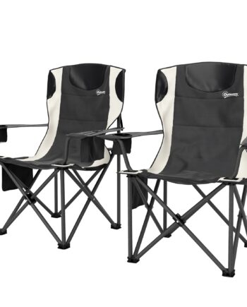 Sæt Med   Foldbare Campingstole Med Armlæn  Kopholder  Nakkestøtte Og Køletaske  Sort