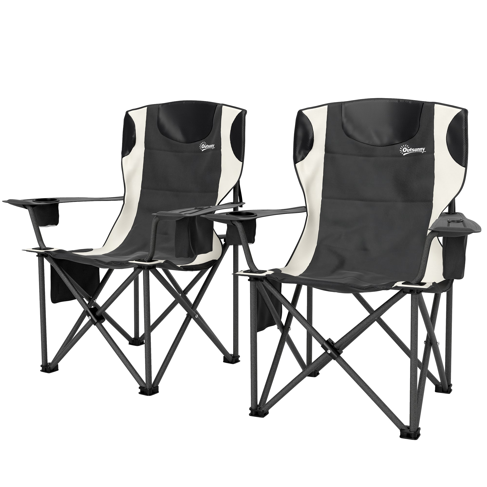 Sæt Med   Foldbare Campingstole Med Armlæn  Kopholder  Nakkestøtte Og Køletaske  Sort