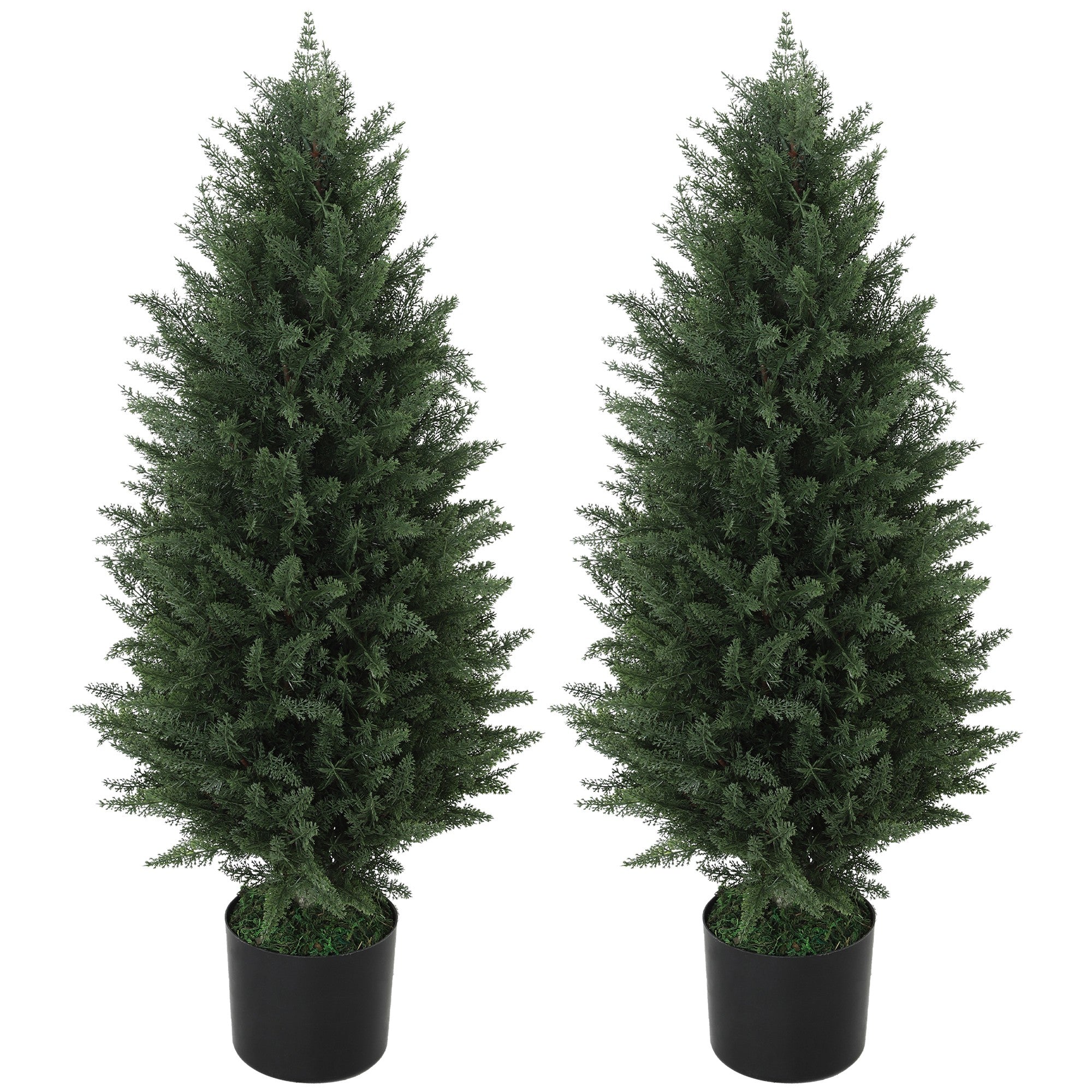 Sæt Med   Kunstige Cypresser Med 831 Blade  Med Cementpotte  Uv-resistent  Kunstig Plante  90 Cm  Grøn