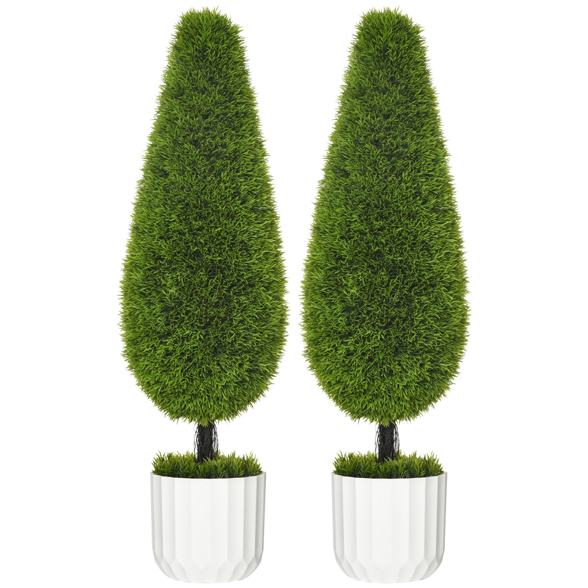 Sæt Med   Kunstige Planter Inklusive Plantekasse Og Kunstig Mos  Kunstig Cypres  Hvid   Grøn