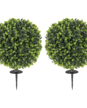 Sæt Med   Kunstige Planter  Kunstige Buksbomkugler Med Jordpæl  Til Indendørs Og Udendørs Brug  Uv-bestandig  Grøn