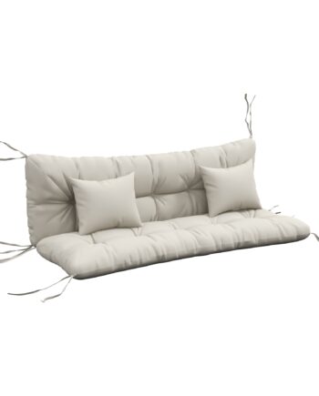 Sæt Med   Siddehynder  150x50 Cm  Vandafvisende Stolehynder Med Bånd  10 Cm Tykke  Cremehvid