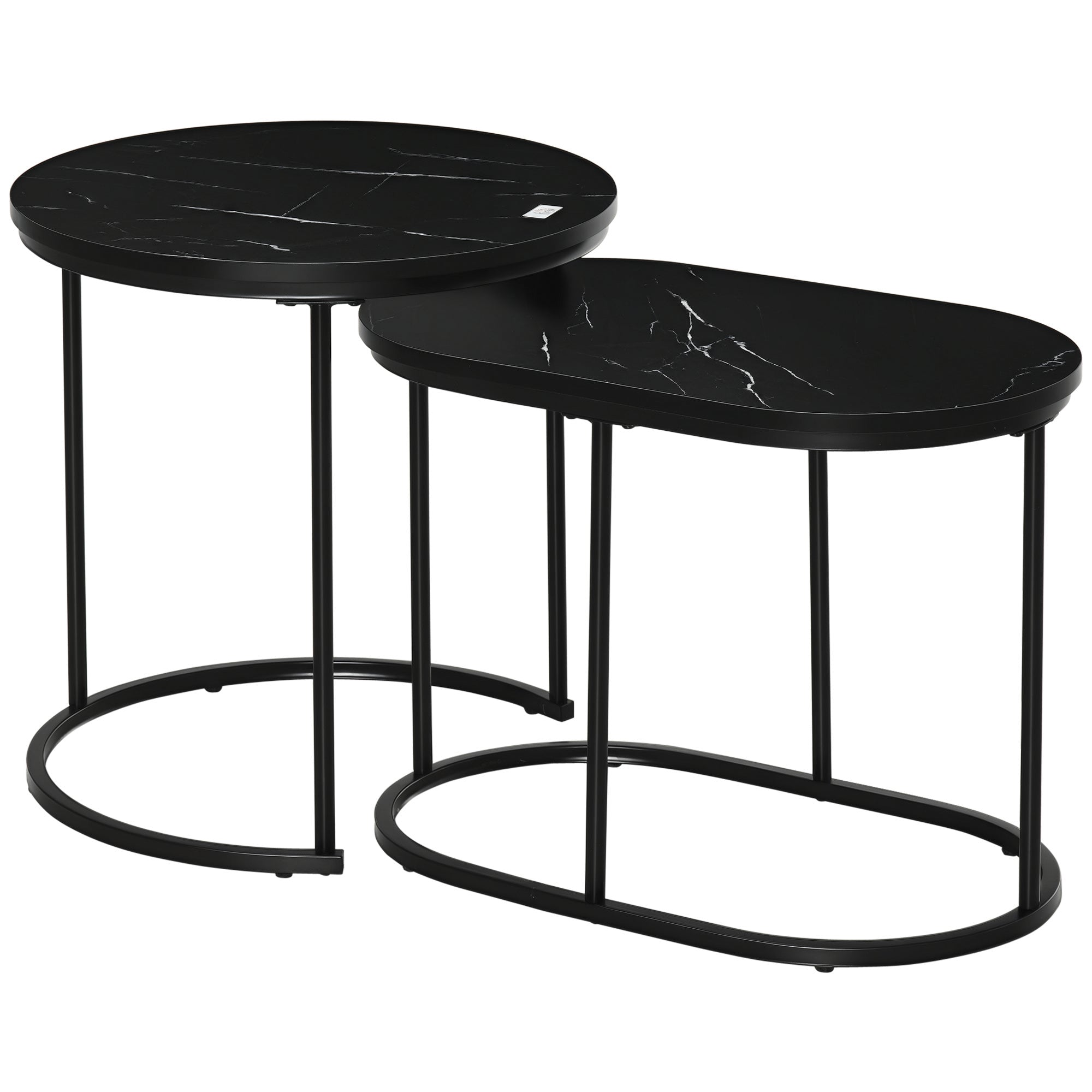 Sæt Med   Sofaborde  Ovale Og Runde  Stabelbare  Marmorlook  Mdf  Metal  ø50   50 5h Cm  Sort