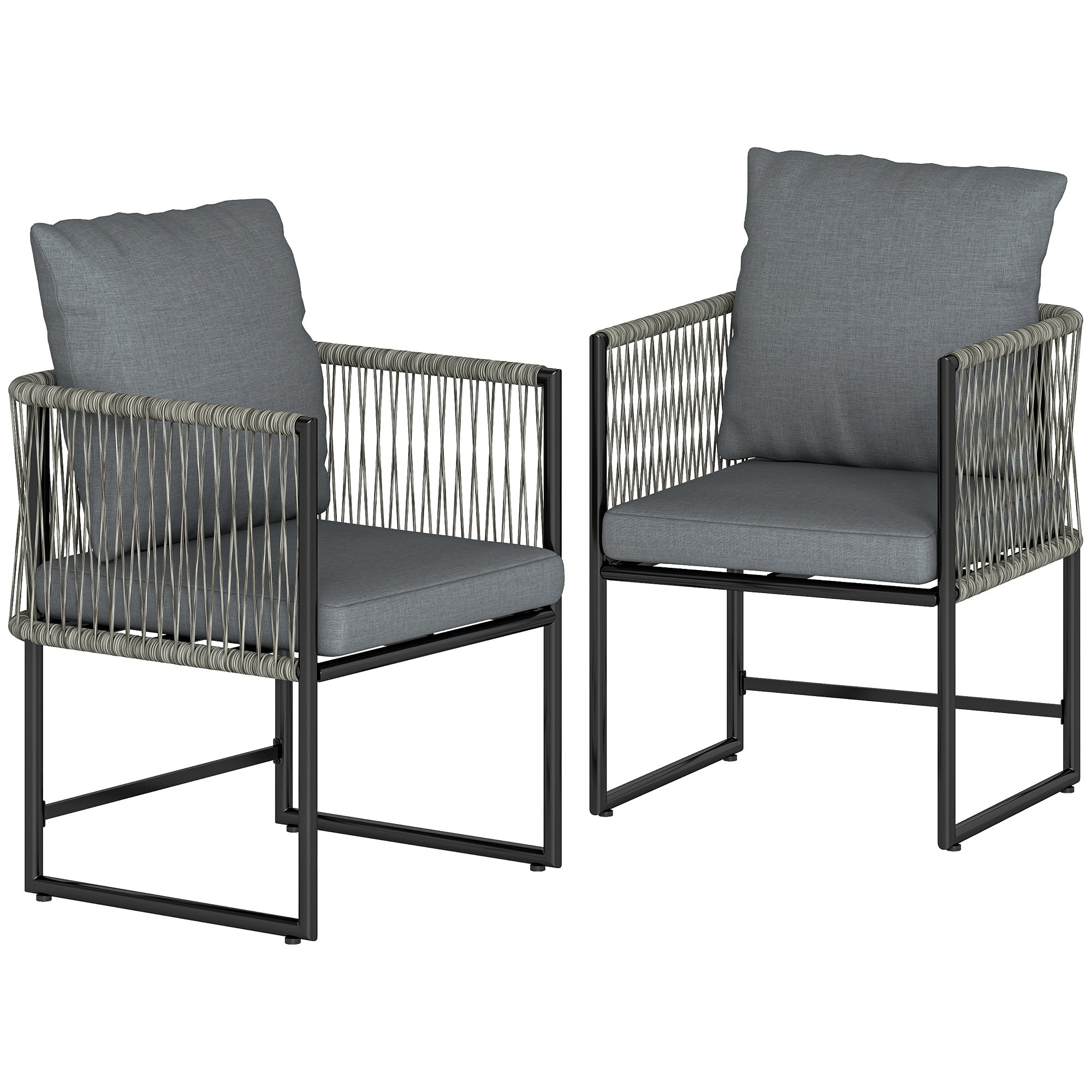 Sæt Med Vejrbestandige Havestole Lavet Af Stål Og Pe-rattan Med Hynder Armlæn Og Ryglæn 52x52x66 Cm Mørkegrå