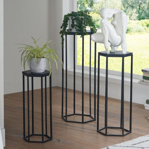 Sekskantede Borde Med   Stk   Massivt Mangotræ  Planteborde   Blomsterborde  Sort