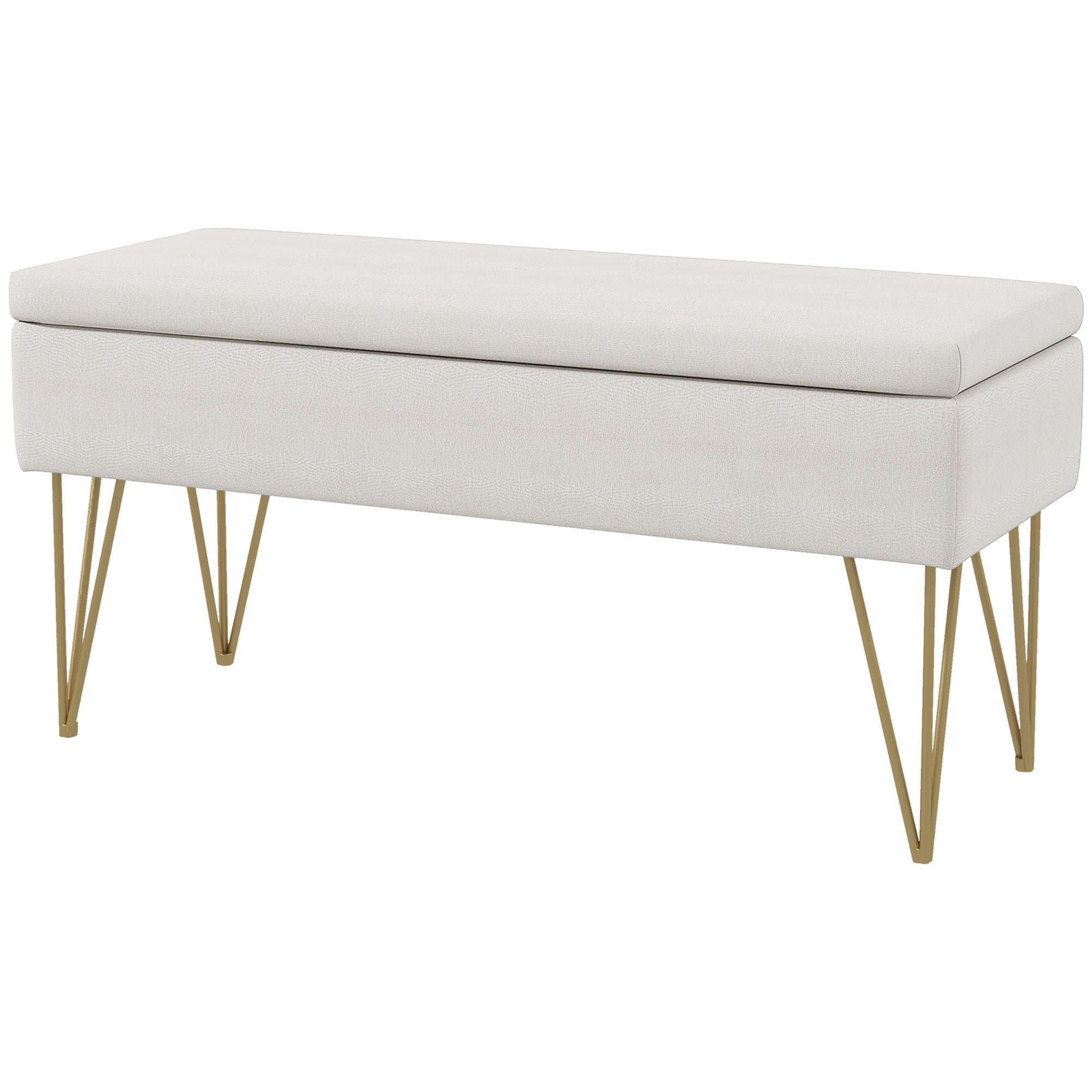 Sengebænk Med Opbevaring  Tyk Polstring  åndbart Stof  Stålfødder  100x40x49 Cm  Creme