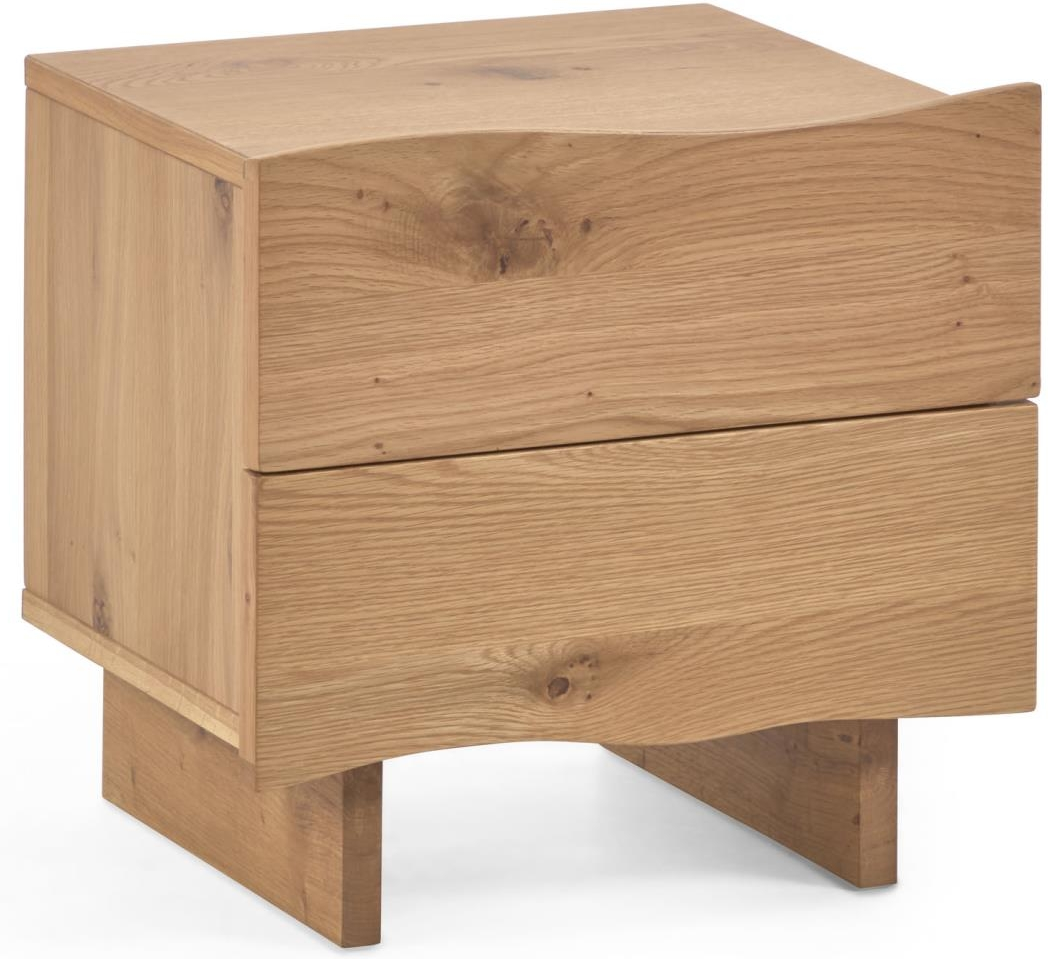 Sengebord Kave Home Rasha Rustikt Kolonialt Finértræ Med   Skuffer  Voksbehandlet Naturfinish  H45 B49 D41 Cm