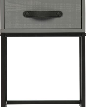 Sengebord Natbord Woood Morris   Lergrå Finish Fsc-træ Med Sort Metalramme  Skuffe Med Læderhåndtag  H52xb35xd35 Cm