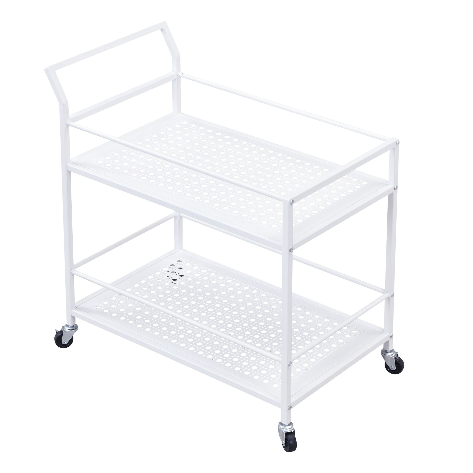 Serveringsvogn   Metal  Hvid  79x45x83 Cm  Med Hjul Og Bremser  Køkkenvogn Med   Hylder  Barvogn Og Rullebord  Multifunktionel  Moderne  Sidebord Til Køkken  Spisestue  Stue