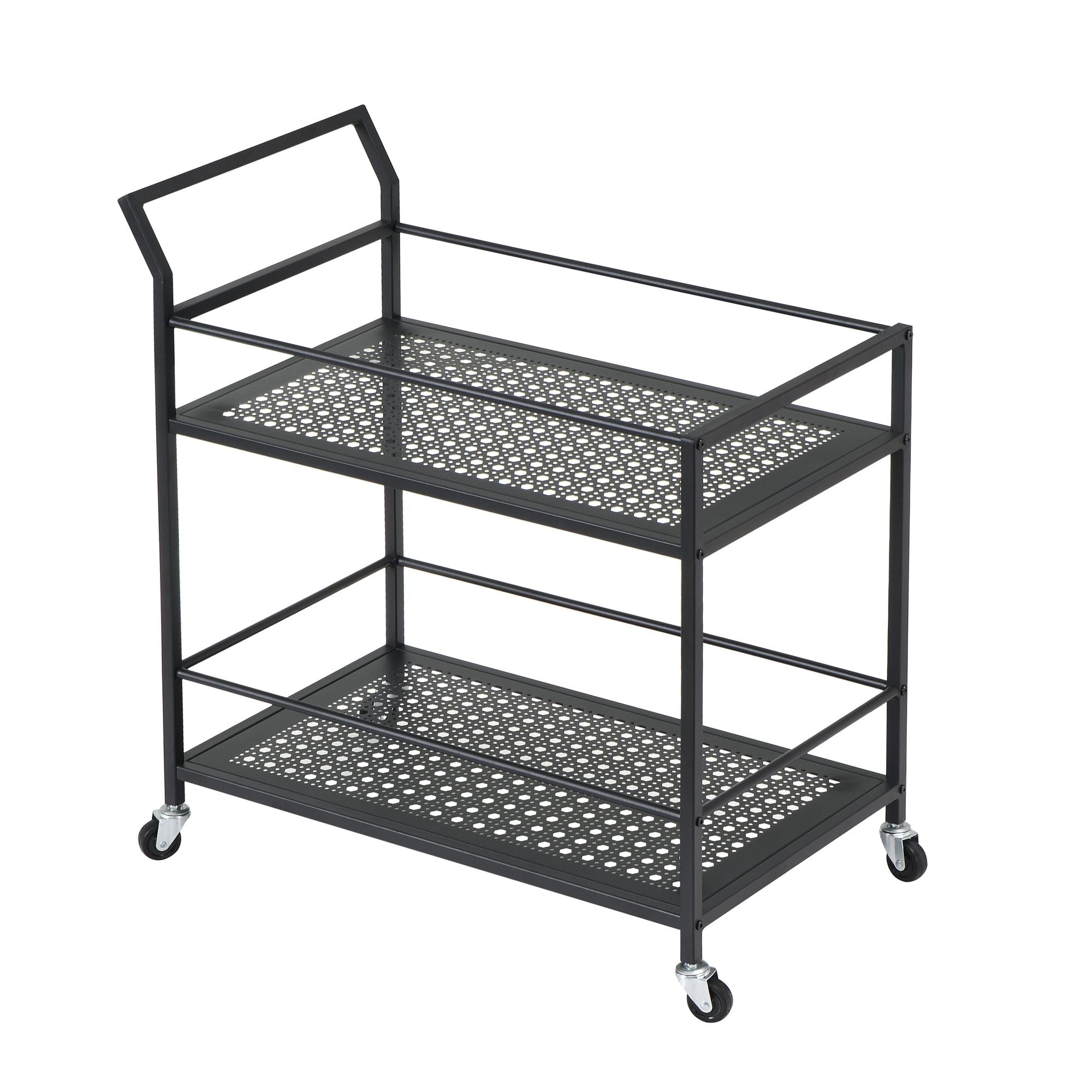 Serveringsvogn   Metal  Sort  79x45x83 Cm  Med Hjul Og Bremser  Køkkenvogn     Niveauer  Barvogn Og Rullebord  Multifunktionel  Moderne  Sidebord Til Køkken  Spisestue  Stue