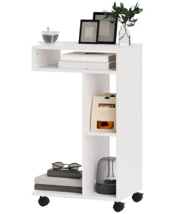 Sidebord   -formet Serveringsvogn    Hjul    Rum  40   30   69 Cm  Hvid