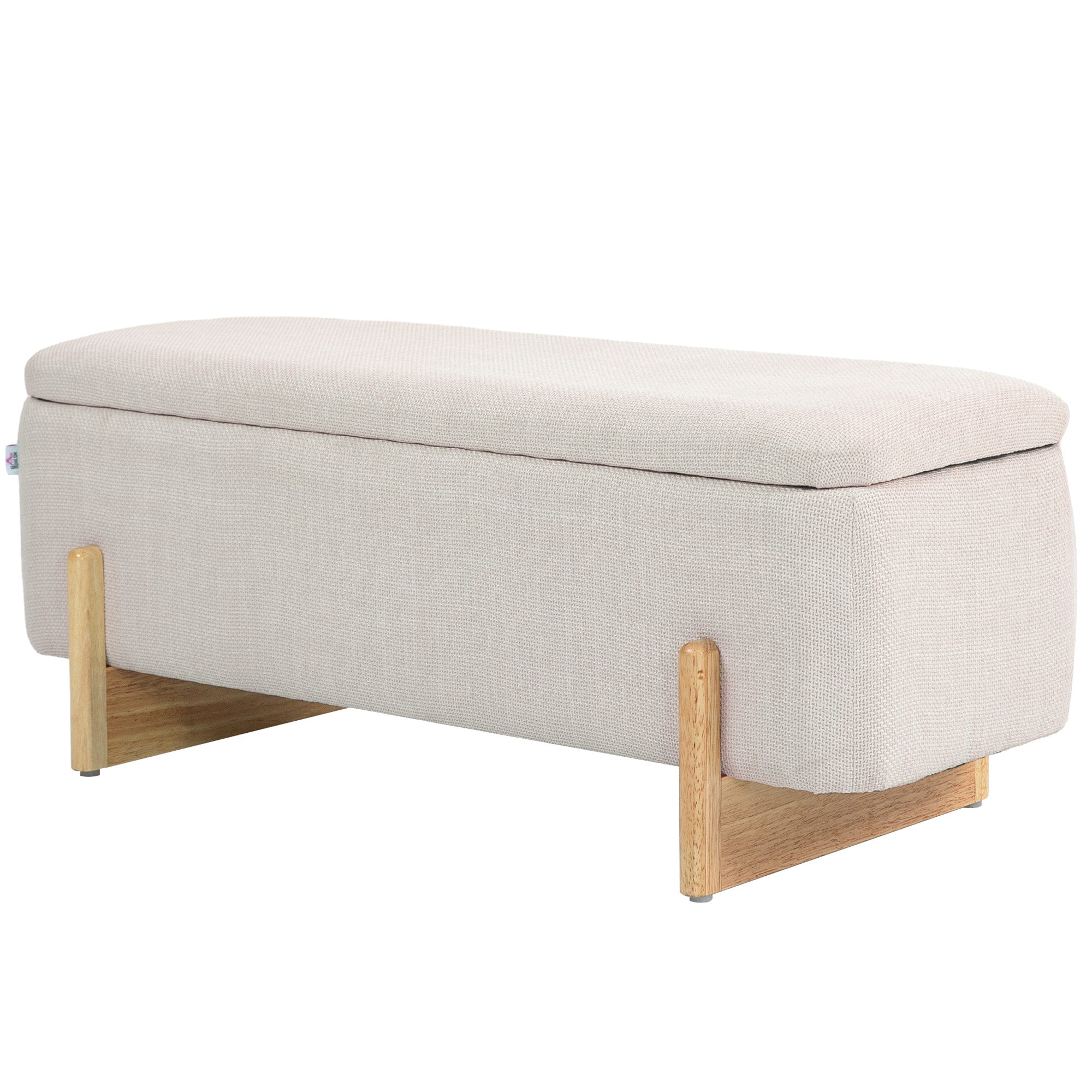 Skammel Med Opbevaringsplads  Bænk Med Skumpolstring  Imiteret Linned  111   44   44   Cm  Cremehvid