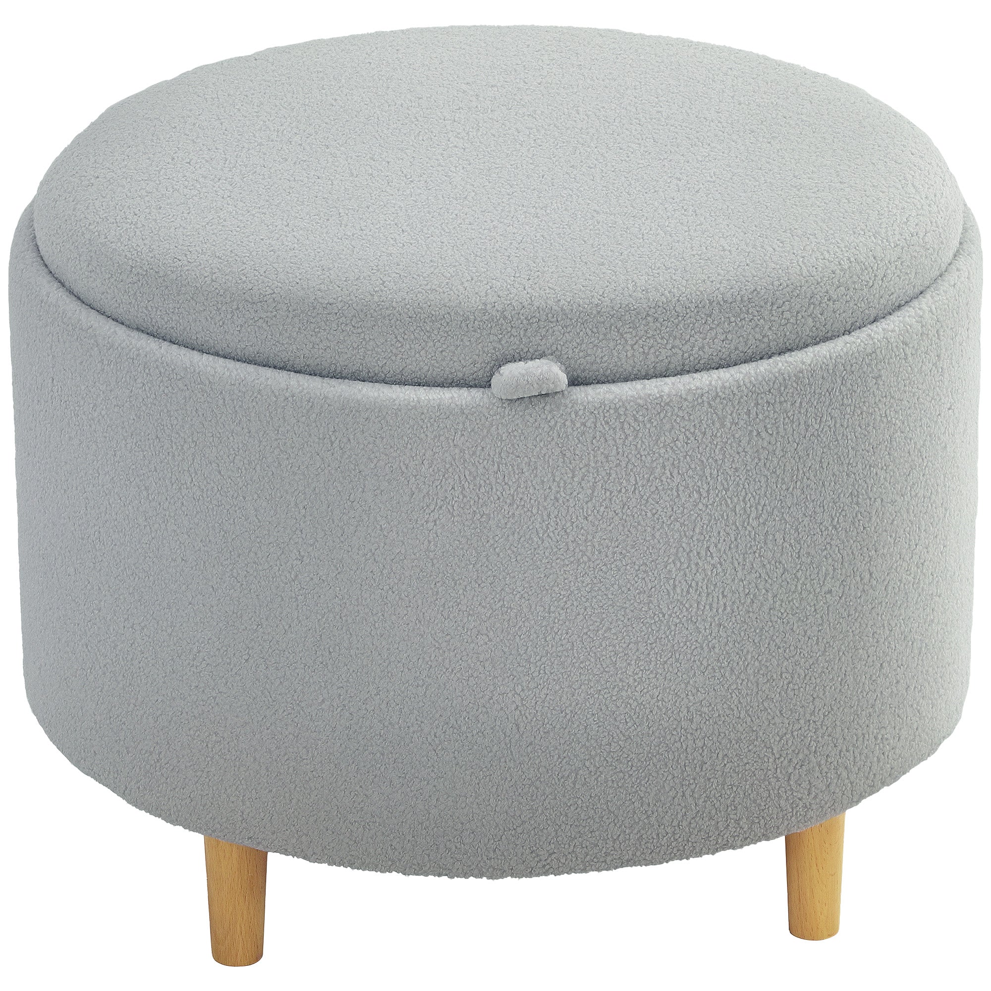 Skammel Polstret Fodskammel  Teddy Fleece  Skjult Opbevaringsplads  Vendbart Låg  56 Cm   56 Cm   42 Cm  Grå