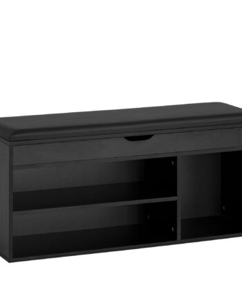 Skobænk Med Sæde  Entrébænk 104x51x32 Cm  Sort Kunstlæder  Lille Polstret Træbænk  Smal Entrébænk Med Opbevaring  Kommodebænk  Skokommode  Entrémøbler
