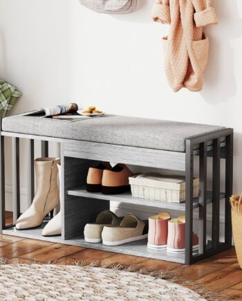 Skoreol Med Bænk  Hylde Til Sko   Gangen  Skoskab Med  -lags Design  Til Entré  Stue  Soveværelse  Grå
